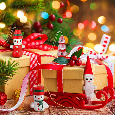 10 Pieces Christmas Ornaments Set Wood Christmas Ornaments Snowman Stocking Christmas Tree Decorations Wooden Hanging Xmas Ornaments for Holiday Party Supplies